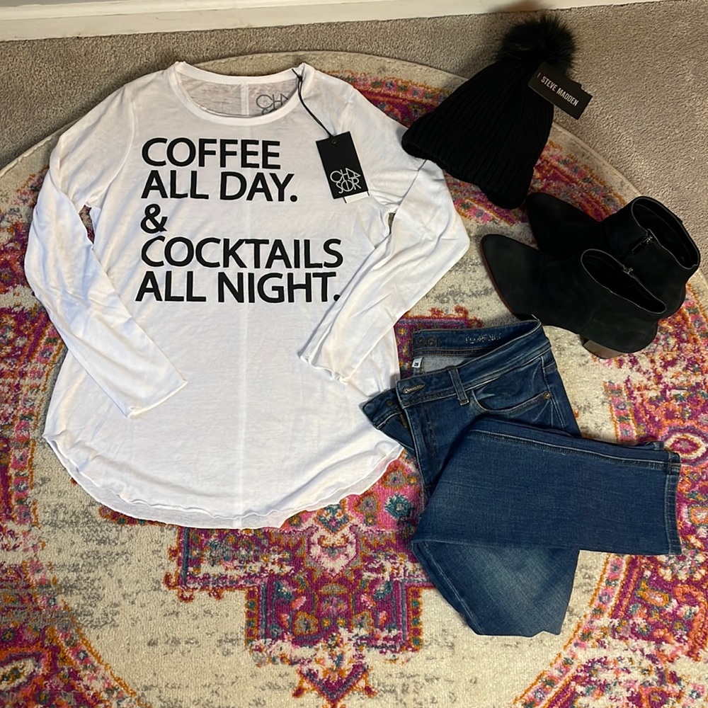Chaser Coffee& Cocktails Long Sleeve Graphic T-Shirt SZ M NWT
